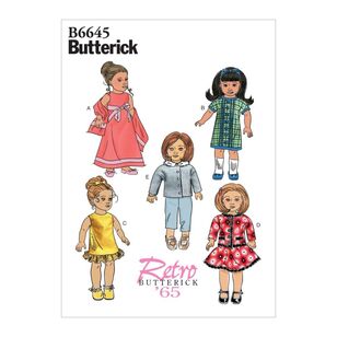 Butterick Pattern 6645 Retro Clothes For 18'' Doll