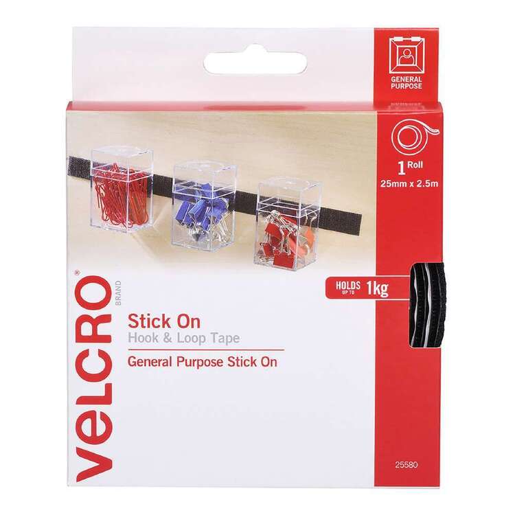 Velcro Stick On 25 mm x 2.5 m Hook & Loop Tape Black