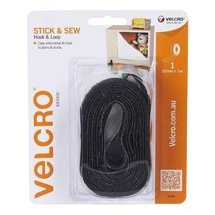 VELCRO Brand Stick & Sew Hook & Loop Tape Black 25 mm x 1 m