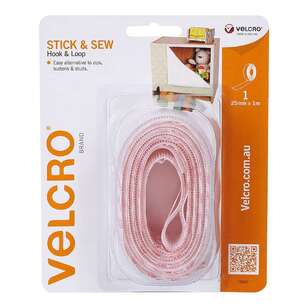 VELCRO Brand Stick & Sew Hook & Loop Tape White 25 mm x 1 m