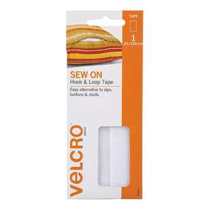VELCRO Brand Sew On Hook & Loop Tape White 25 x 130 mm