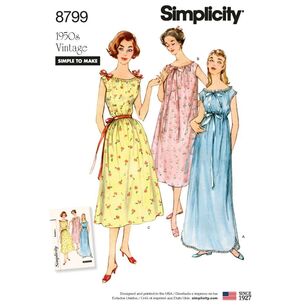 Simplicity Pattern 8799 Misses' Vintage Nightgowns 6 - 18
