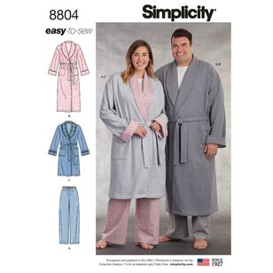 Simplicity Pattern 8804 Women's Plus Size and Men's Robe and Pants
