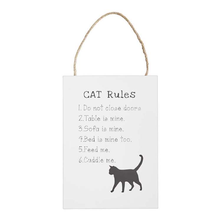 Living Space Cat Rules Wall Plaque Black 25 x 35 cm
