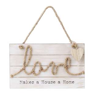 Living Space Love Wall Plaque With Rope Natural 25 x 15 cm