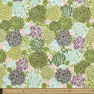 Succulent Printed Buzoku Cotton Duck Fabric Green