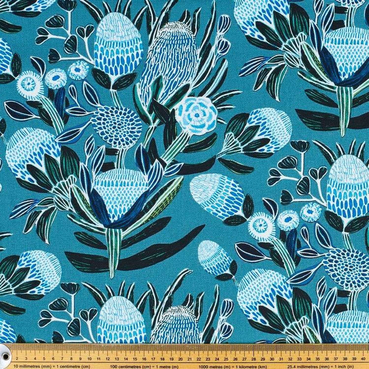 Kirsten Katz Blue Banksia Curtain Fabric
