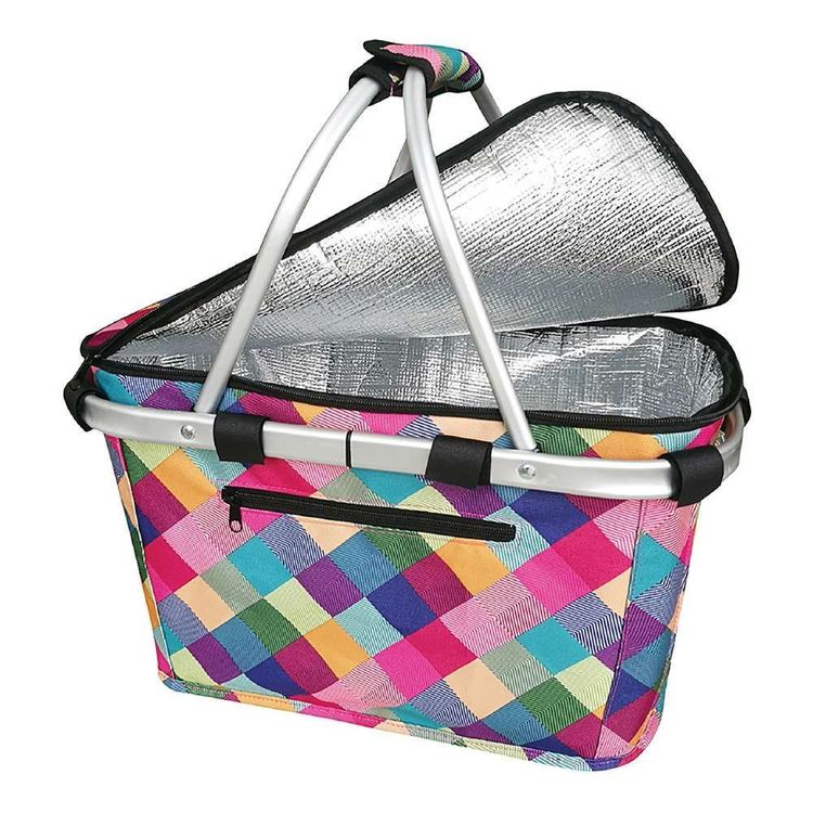 Sachi Harlequin Insulated Carry Basket Multicoloured 46 x 29 cm