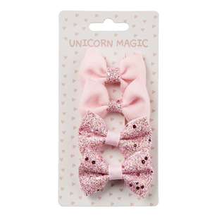 Unicorn Magic Hair Clip Ribbon Bows 4 Pack Pink