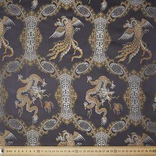 Dragon Printed Oriental Brocade Fabric Black 90 cm