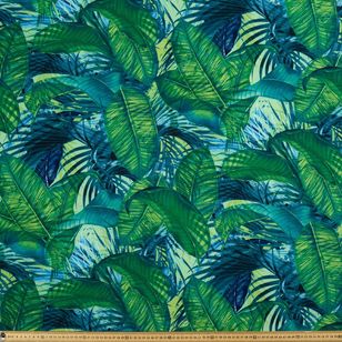 Palm Printed Rayon Fabric Blue & Green 135 cm