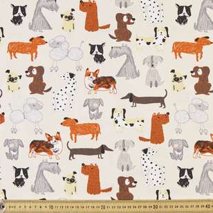 Puppy Parade Printed Montreaux Drill Fabric Stone 112 cm