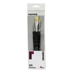 Reeves Short Handle 4 Pack Oil Brush Pack Multicoloured