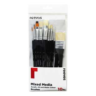 Reeves 10 Pack Mixed Media Brush Set Multicoloured