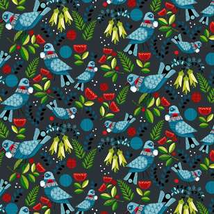 Kiwiana Forest Song Cotton Fabric Blue 112 cm