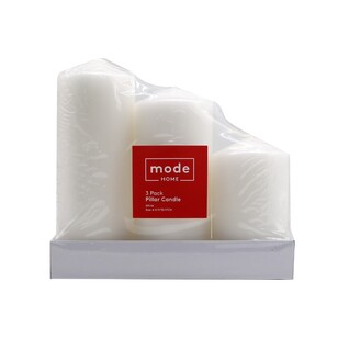 Mode Bulk Pillar Candle 3 Pack White 18.5 x 6 x 3 cm