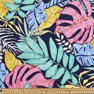 In The Tropics Printed Rayon Fabric Navy 135 cm