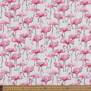 Flamingos Digital Printed Cotton Poplin Fabric White 112 cm