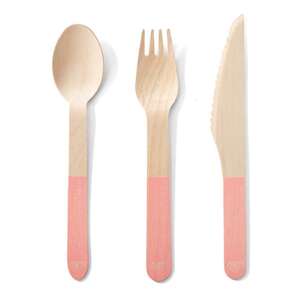 EcoSouLife Colour Wooden Cutlery Set 24 Pieces Natural Pink