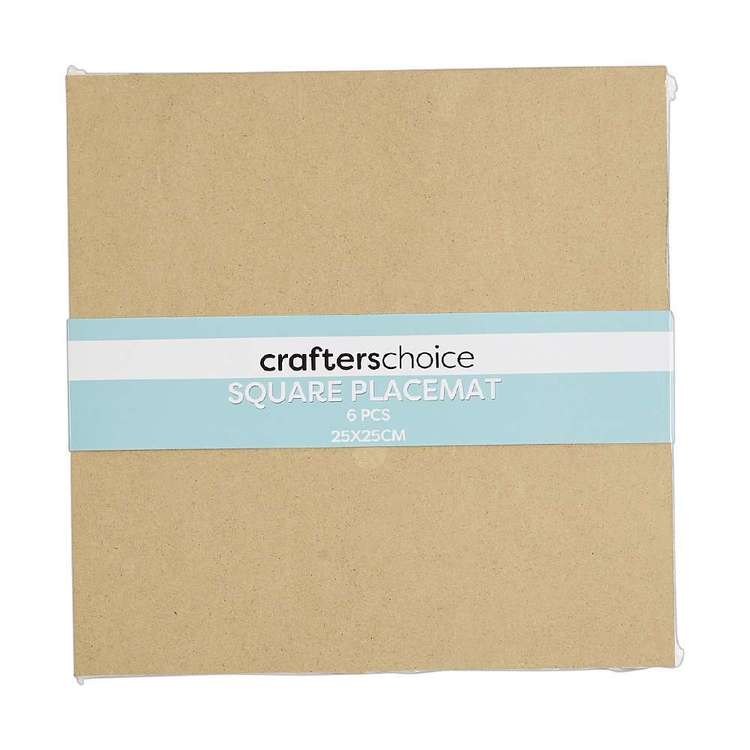 Crafters Choice Sqaure MDF Placemat Square 6 Pack Natural 25 x 25 cm