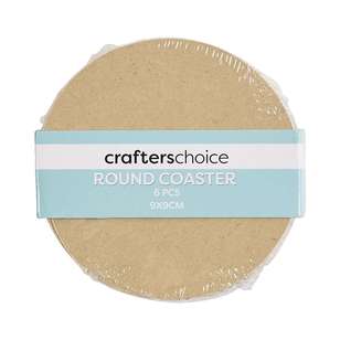 Crafters Choice MDF Coaster Round 6 Pack Natural 9 cm