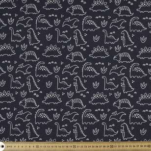 Dinosaurs Printed Organic Cotton Jersey Fabric Dark Grey 112 cm