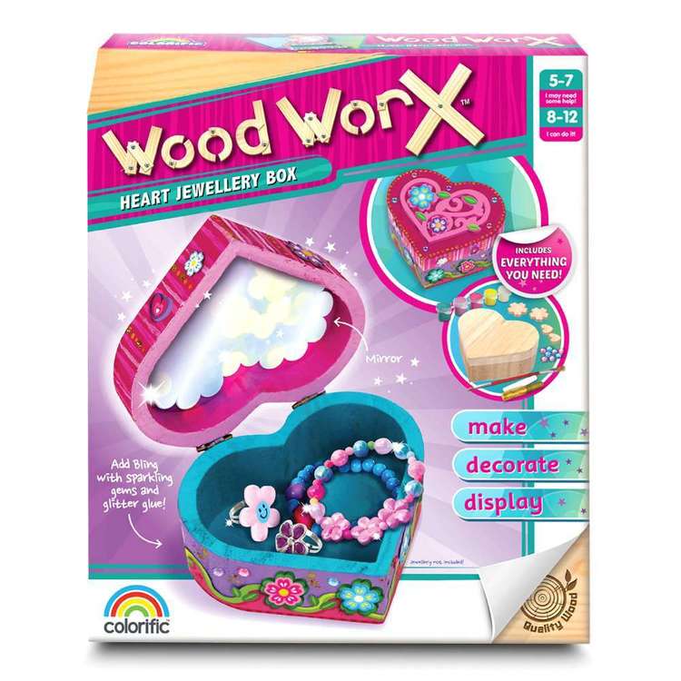 Wood Worx Heart Jewellery Box Kit Multicoloured