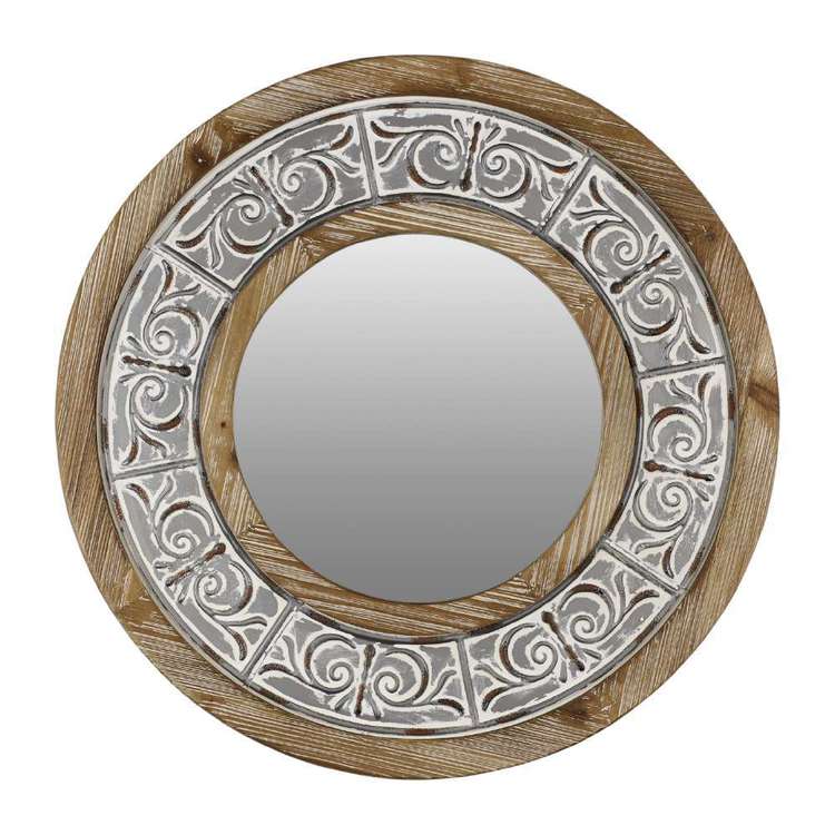 Living Space Wooden Etched Circle Mirror