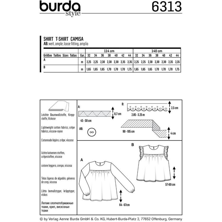 Burda Sewing Pattern 6313 Misses' Top White 6 - 20