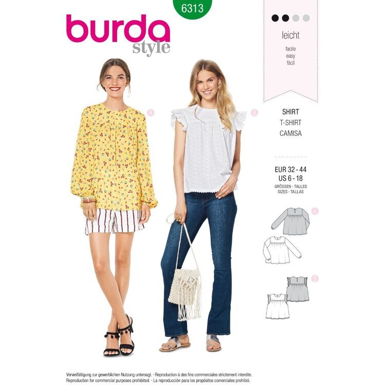 Burda Style Pattern 6313 Misses' Babydoll Top
