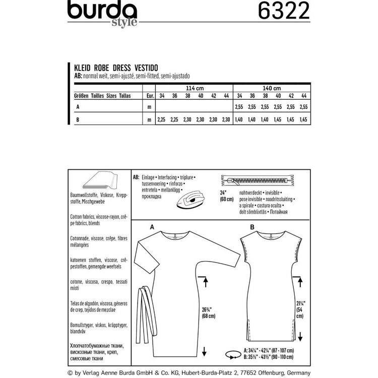Burda Style Pattern 6322 Misses' Dress 8 - 18