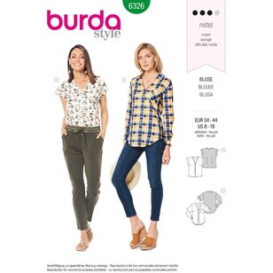 Burda Style Pattern 6326 Misses' Shirt with V Neck 8 - 18