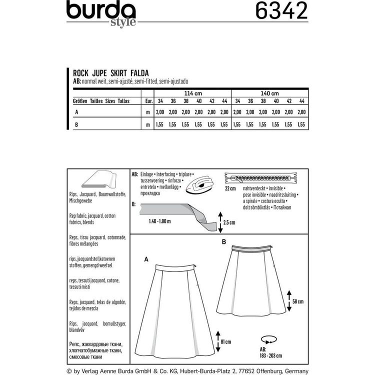 Burda Style Pattern 6342 Misses' Side Pleat Skirt