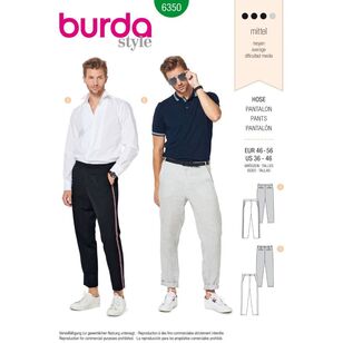 Burda Style Pattern 6350 Men's Pants 36 - 46