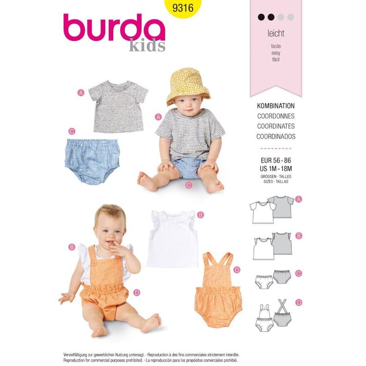 Burda Style Pattern 9316 Baby's Sportswear 1 - 18 Months