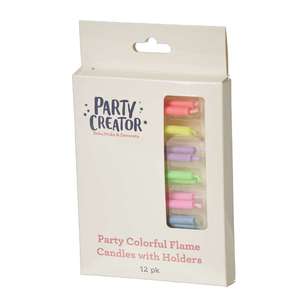 Party Creator Colourful Flame Candles 12 Pack Metallic