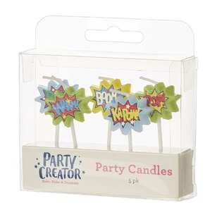 Party Creator Superhero Party Candles 5 Pack Metallic
