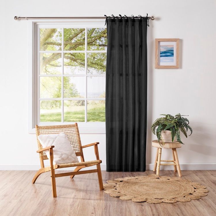 Mode Home Coastal Tie Top Sheer Curtains Black 101 x 213 cm