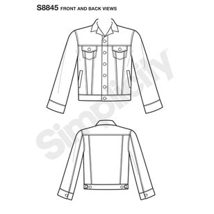 Simplicity Sewing Pattern S8845 Misses', Men's and Teens' Jean Jacket White XS - XL