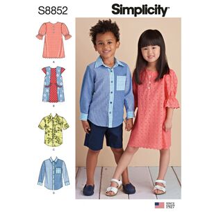 Simplicity Sewing Pattern S8852 Children's Dress and Shirt White 3 - 8 Years