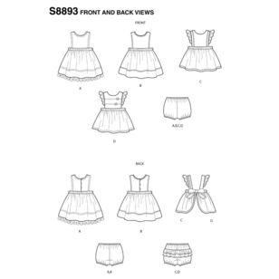 Simplicity Sewing Pattern S8893 Babies' Pinafores XX Small - Large