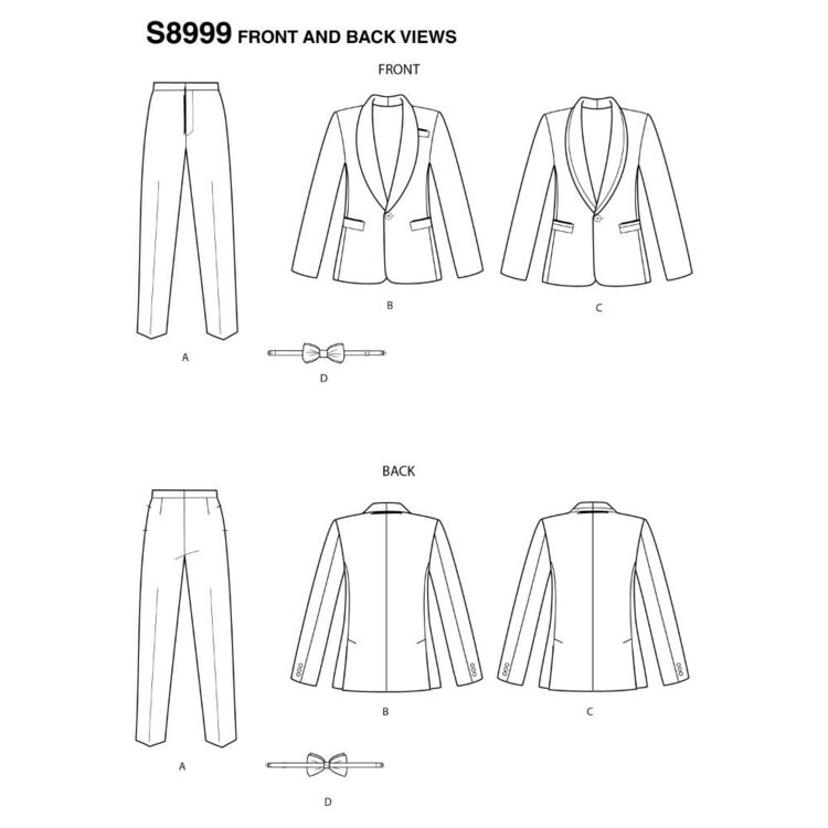 Simplicity Sewing Pattern S8899 Men's Tuxedo Jackets, Pants and Bow Tie