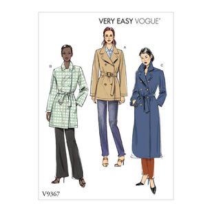Vogue Pattern V9367 Very Easy Vogue Misses' Coat and Belt