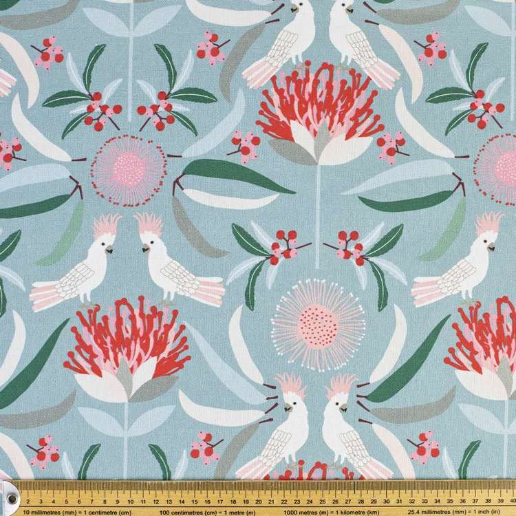 Jocelyn Proust Cockatoo Luxe Curtain Fabric Soft Teal 150 cm
