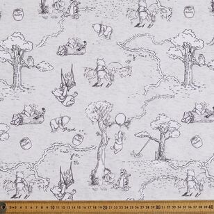 Disney Winnie The Pooh Sketch Printed 112 cm Cotton Fabric Grey 112 cm