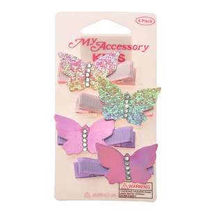 My Accessory Kids Glitter & Metallic Butterfly Duck Clip 4 Pack Multicoloured