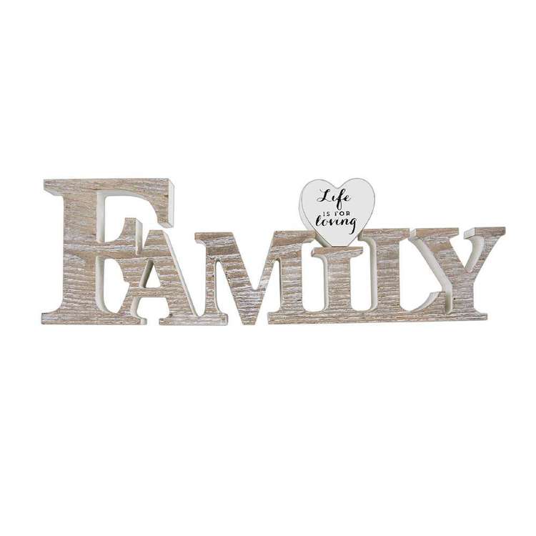 Living Space Family Typo Decorative Ornament Natural 10 x 30 cm
