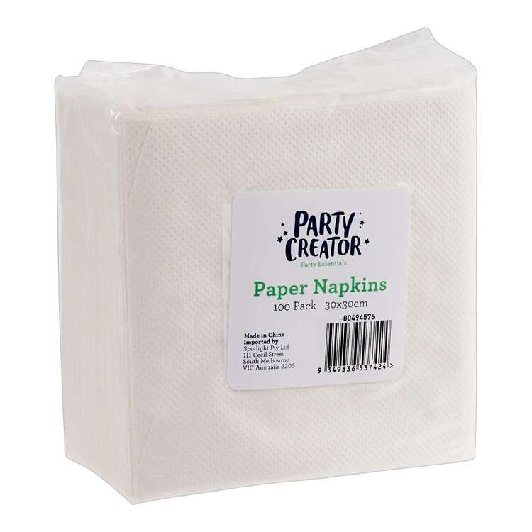Party Creator Paper Napkins 100 Pack White 30 x 30 cm