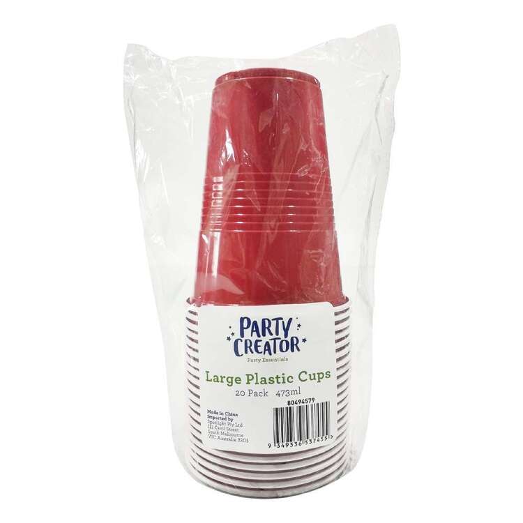 Party Creator Large Plastic Cups 20 Pack Red 473 mL
