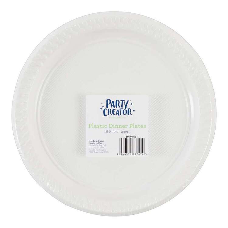 Party Creator Plastic Dinner Plates 16 Pack White 23 cm